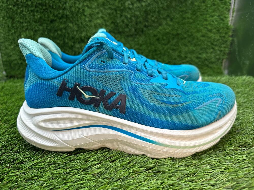 Hoka One One Clifton 10 1162032-HSK Athletic Sneakers Mens 8.5 Blue Jacquard Gym